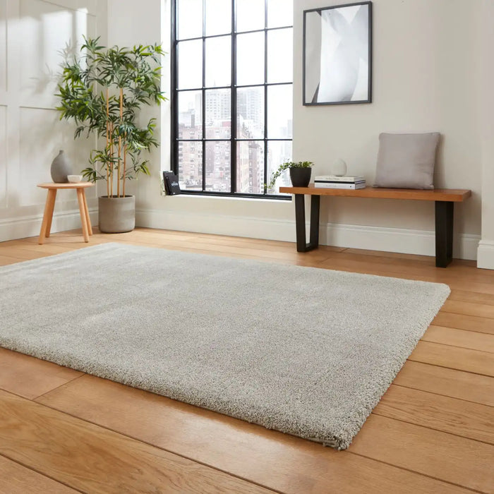 Think Rugs deluxe silver Grey Living Room Shaggy Rug.