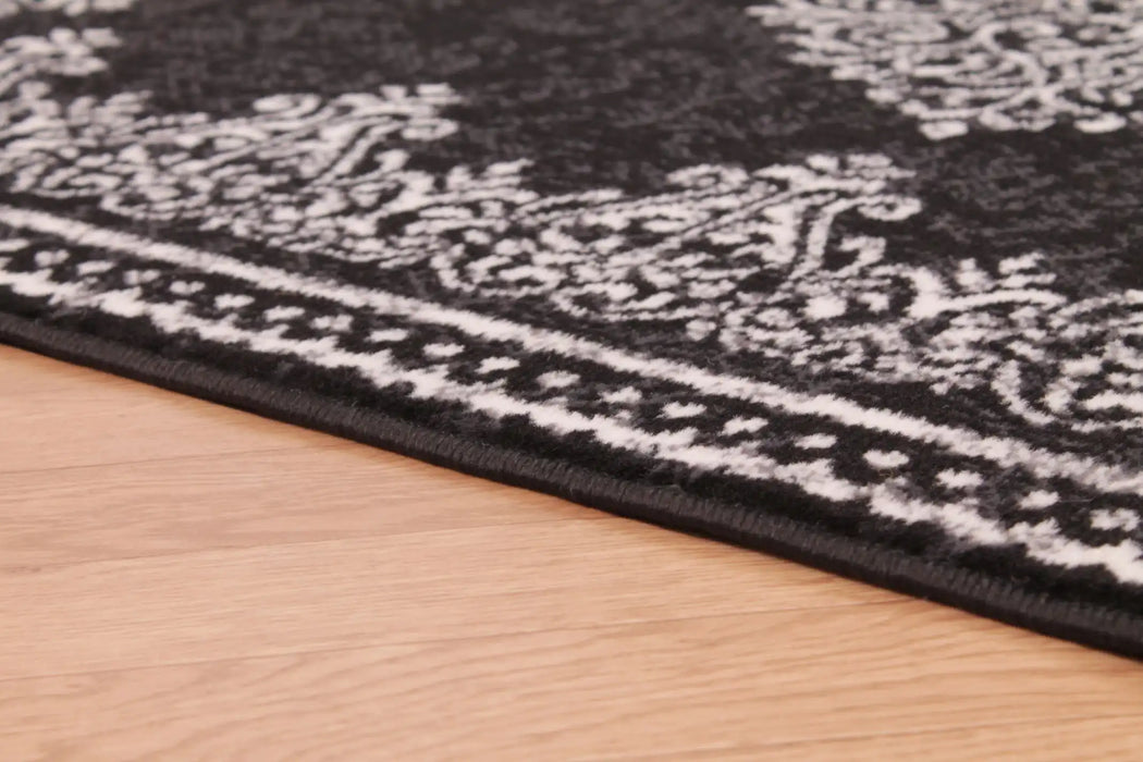 Rug Style traditional poly douglas black Black Living Room Moroccan Rug.