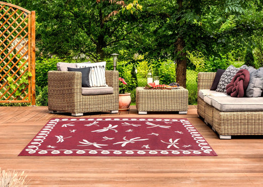Rug Style terrace outdoor dragonfly bordeaux Red Living Room Geometric Rug.