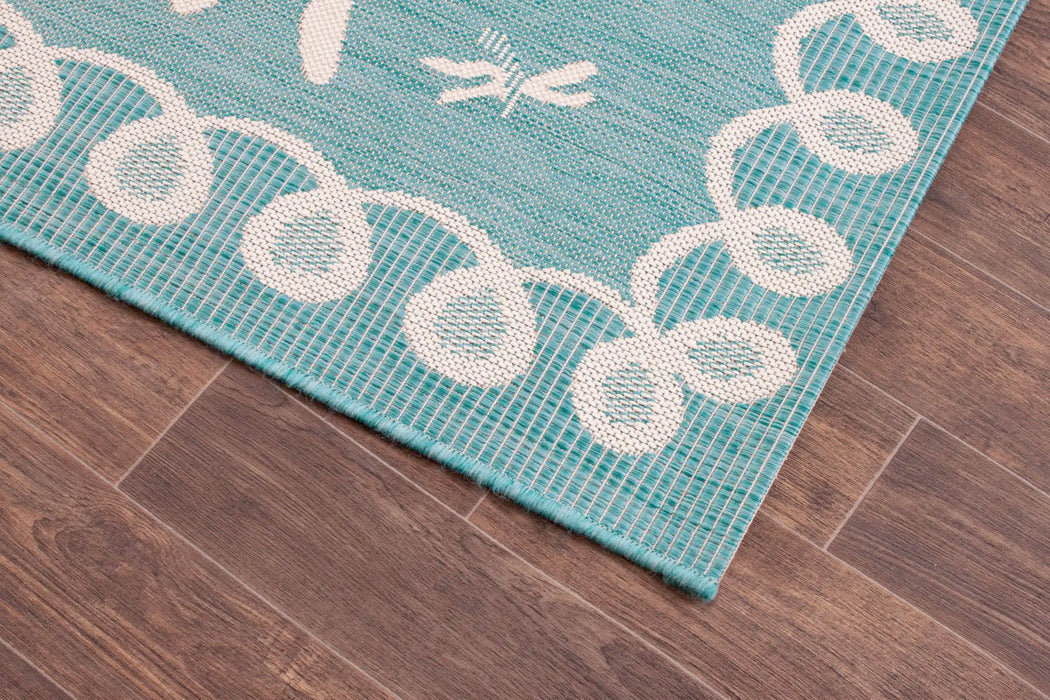 Rug Style terrace outdoor dragonfly teal Teal Living Room Geometric Rug.