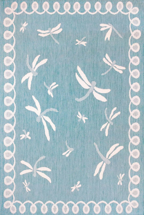Rug Style terrace outdoor dragonfly teal Teal Living Room Geometric Rug.