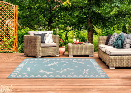 Rug Style terrace outdoor dragonfly teal Teal Living Room Geometric Rug.