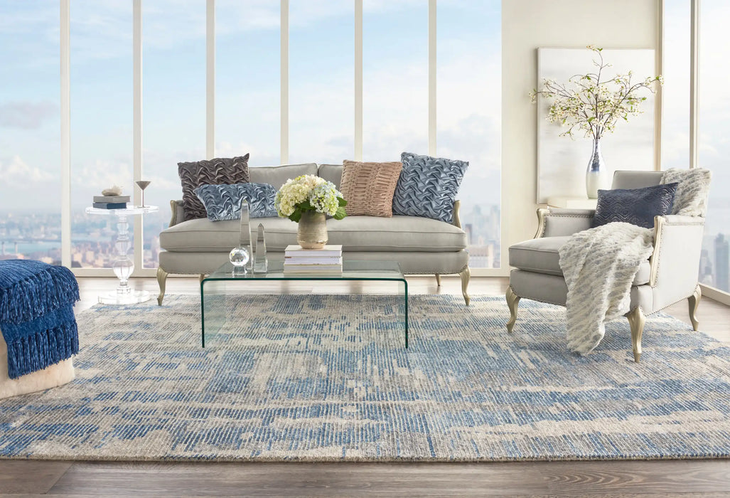 Nourison ellora ell01 blue Blue Living Room Geometric Rug.