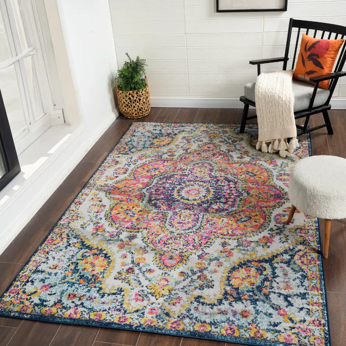JULIA Vintage Traditional Oriental Boho Pink/Saffron Rug