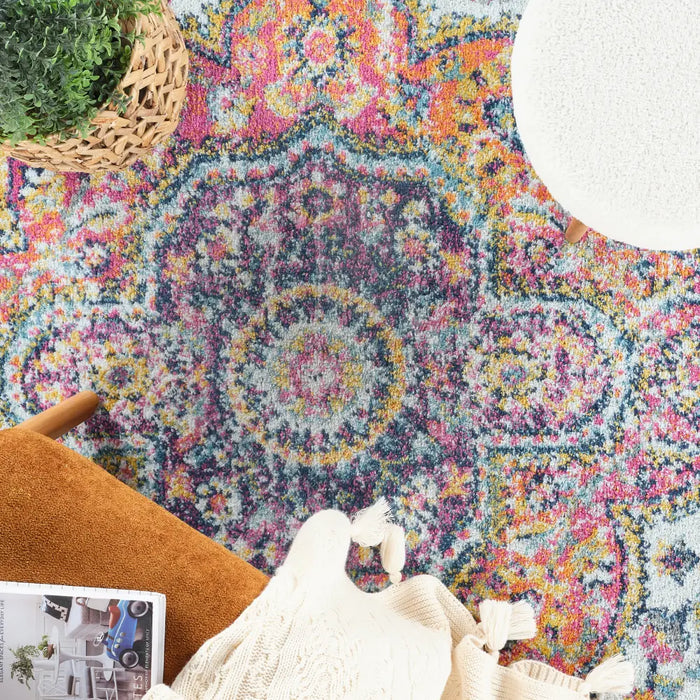 JULIA Vintage Traditional Oriental Boho Pink/Saffron Rug