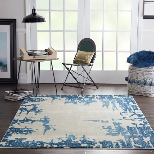 Nourison etchings etc04 ivory blue Blue, Ivory, Multicoloured Living Room  Rug.