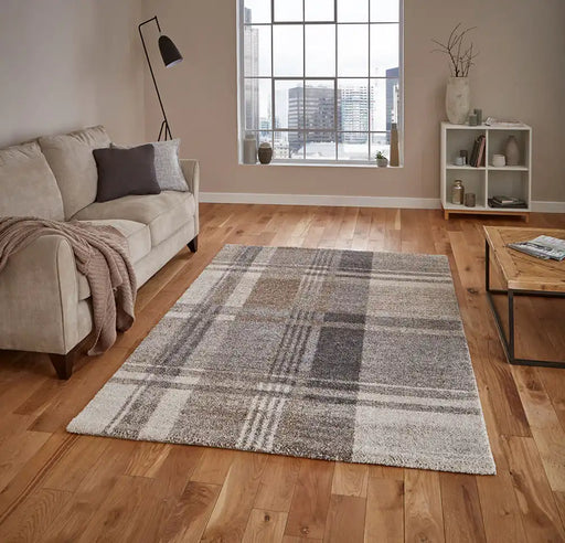 Think Rugs elegant 4892 beige grey Grey, Beige Living Room Geometric Rug.