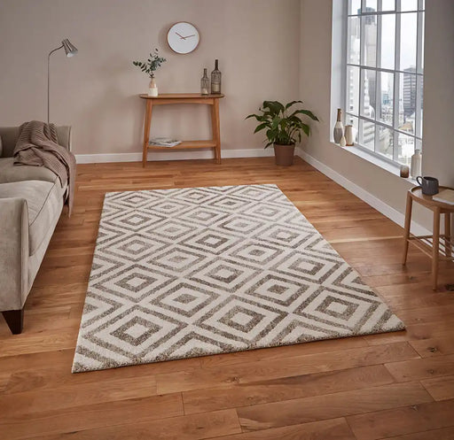 Think Rugs elegant 4893 beige Beige Living Room Geometric Rug.