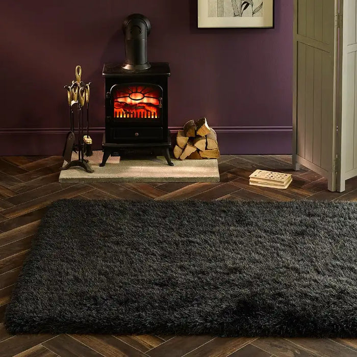 Origins extravagance dark grey Grey Living Room Shaggy Rug.