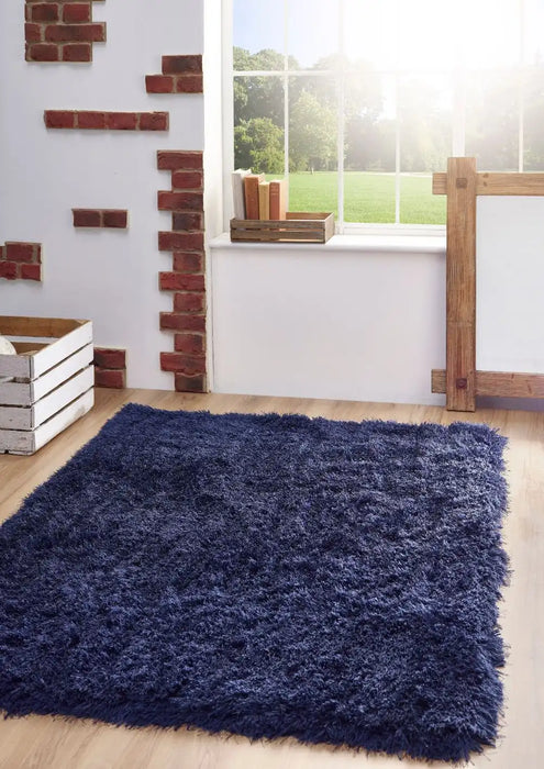 Origins extravagance navy Blue, Navy Living Room Shaggy Rug.