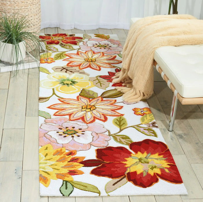 Nourison fantasy fa18 ivory Ivory, Multicoloured Living Room Floral Rug.