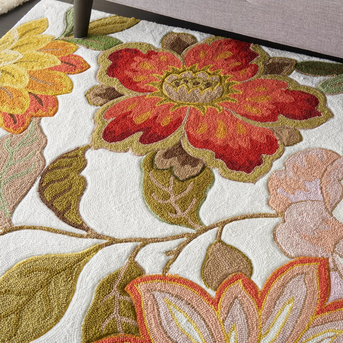 Nourison fantasy fa18 ivory Ivory, Multicoloured Living Room Floral Rug.