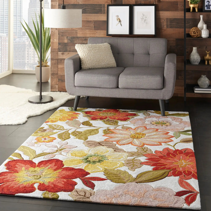 Nourison fantasy fa18 ivory Ivory, Multicoloured Living Room Floral Rug.