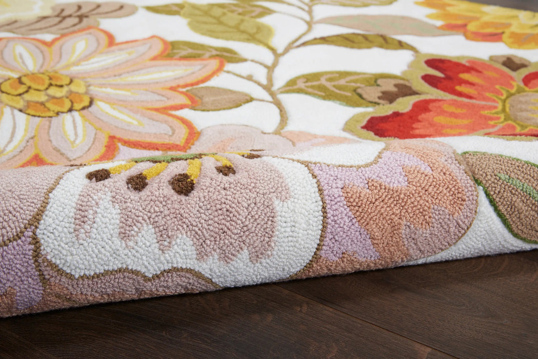 Nourison fantasy fa18 ivory Ivory, Multicoloured Living Room Floral Rug.