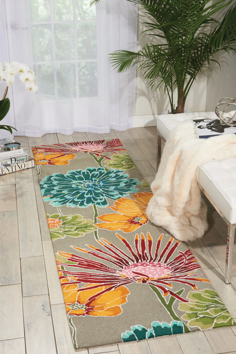 Nourison fantasy fa26 grey Grey, Multicoloured Living Room Floral Rug.