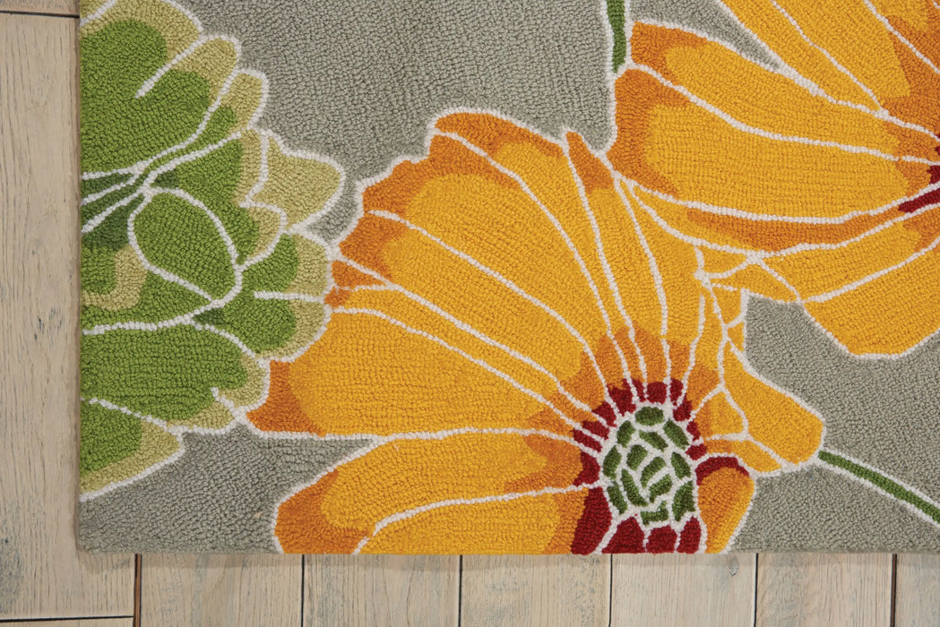 Nourison fantasy fa26 grey Grey, Multicoloured Living Room Floral Rug.