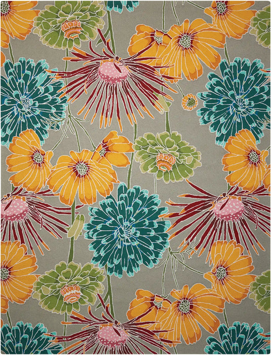 Nourison fantasy fa26 grey Grey, Multicoloured Living Room Floral Rug.