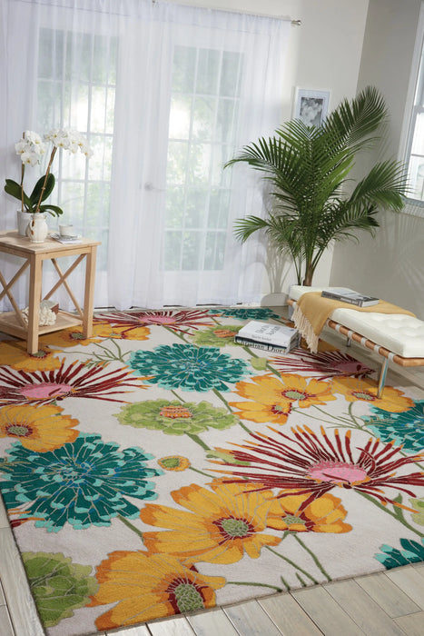 Nourison fantasy fa26 grey Grey, Multicoloured Living Room Floral Rug.