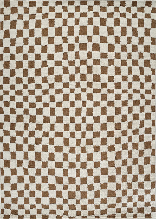 IRINA Scandi Modern High Pile Ivory/Brown Checkered Rug