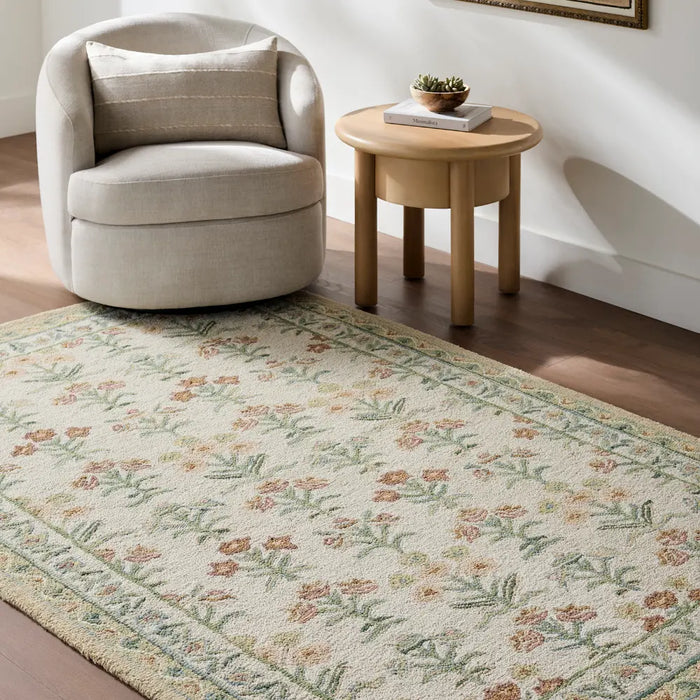 Fairfax Hand Tufted Green Beige Pink Wool Global Living Dining Bedroom FFX2300 Rug