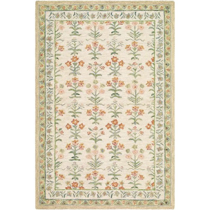 Fairfax Hand Tufted Green Beige Pink Wool Global Living Dining Bedroom FFX2300 Rug