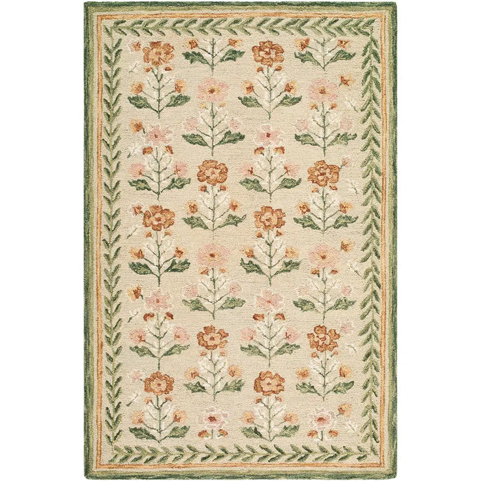 Fairfax Hand Tufted Green Beige Pink Wool Global Living Dining Bedroom FFX2302 Rug