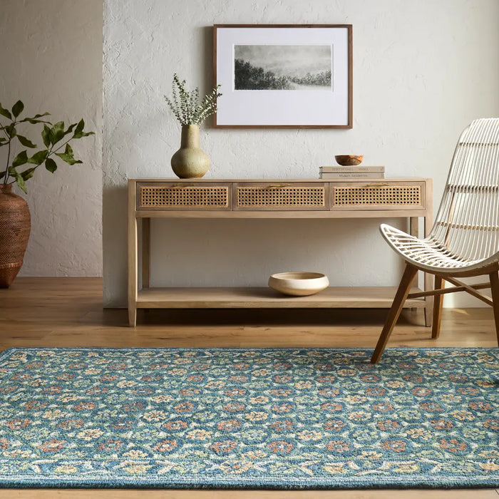 Fairfax Hand Tufted Blue Beige Pink Wool Global Living Dining Bedroom FFX2304 Rug