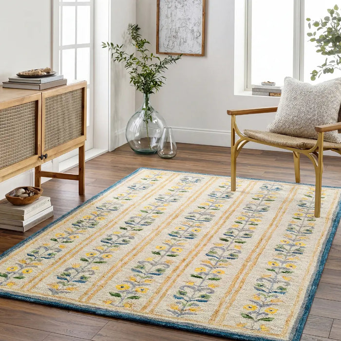 Fairfax Hand Tufted Beige Blue Yellow Wool Global Living Dining Bedroom FFX2305 Rug