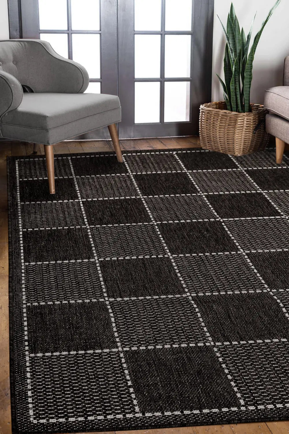 FLATWEAVE GEL Check New Black Black Rug — RugsDirect Online