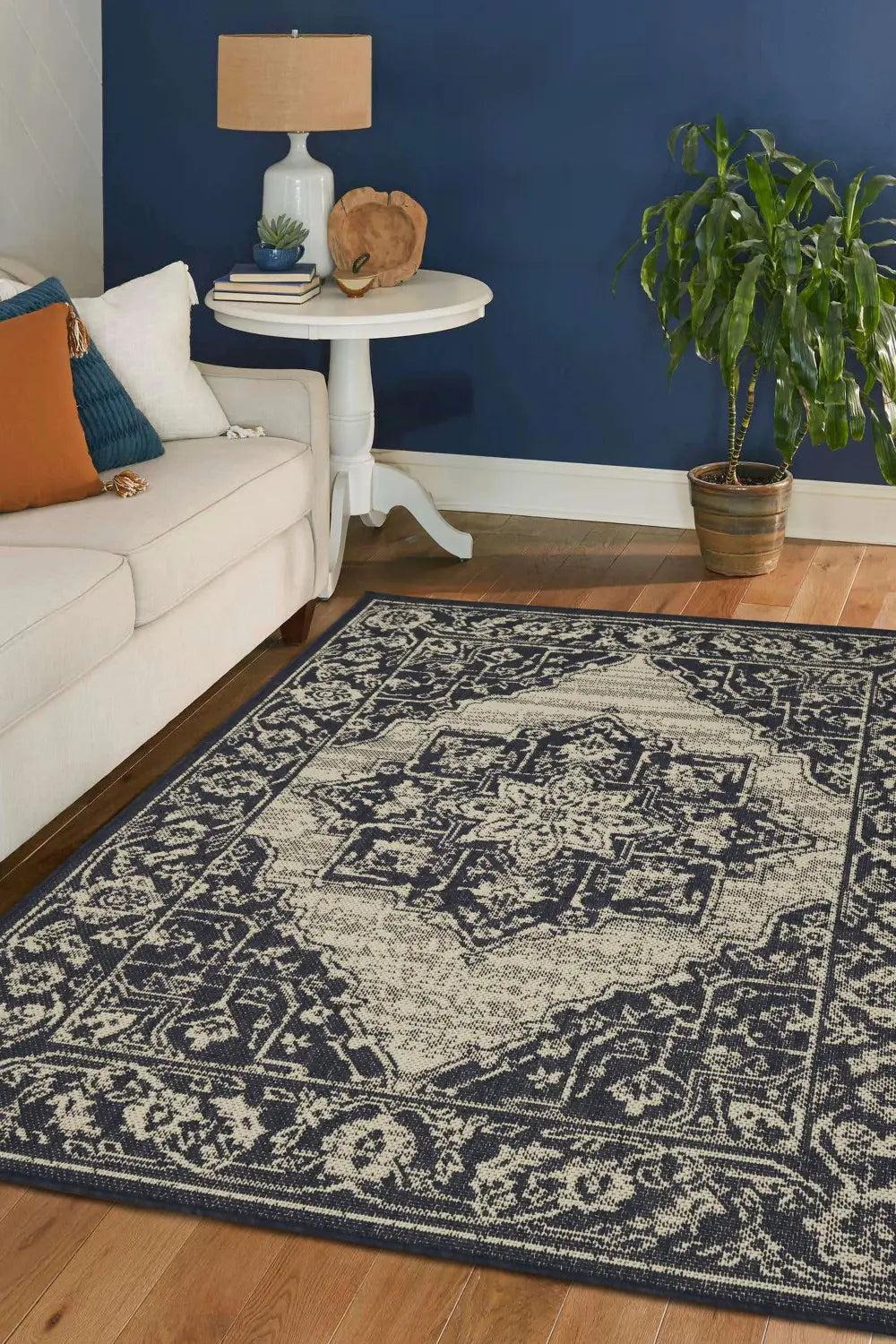 FLATWEAVE GEL Medallion Navy Blue Rug — RugsDirect Online