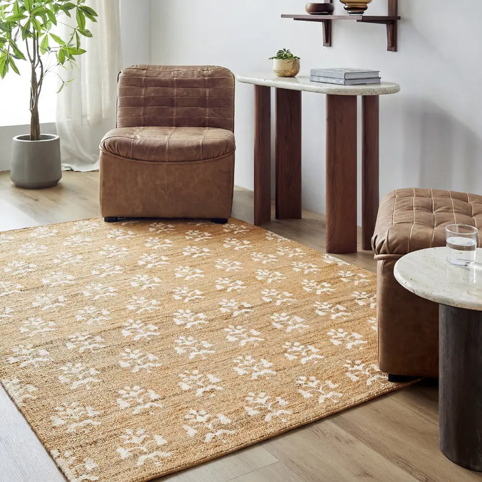 Fiorina Hand Woven Beige Ivory Jute Wool Modern Living Dining Bedroom FON2300 Rug
