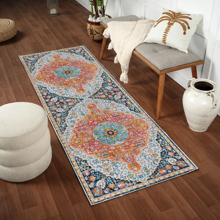 WREN Vintage Traditional Oriental Boho Bright Orange Rug