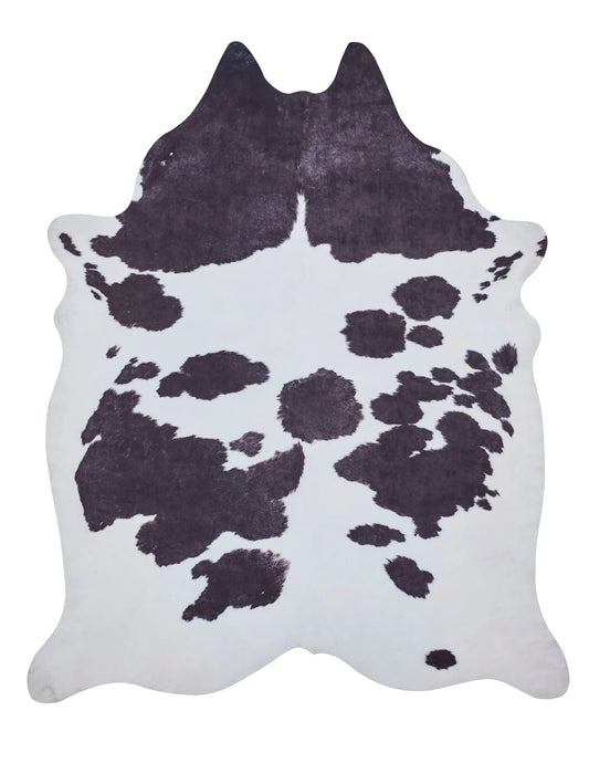 Think Rugs faux animal print cow print black and white Black, Ivory Living Room  Rug.