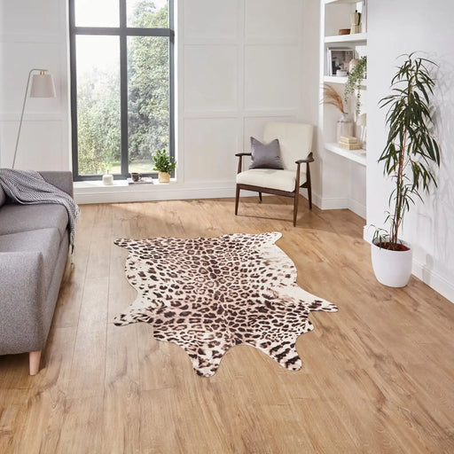 Think Rugs faux animal print leopard print Brown, Beige Living Room  Rug.