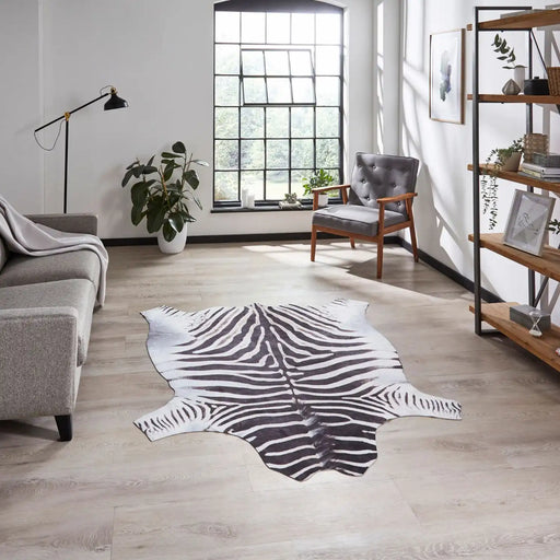 Think Rugs faux animal print zebra print Black, Ivory Living Room  Rug.