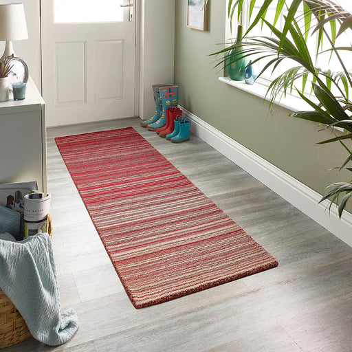 Origins fine stripe red Red Living Room Wool Rug.