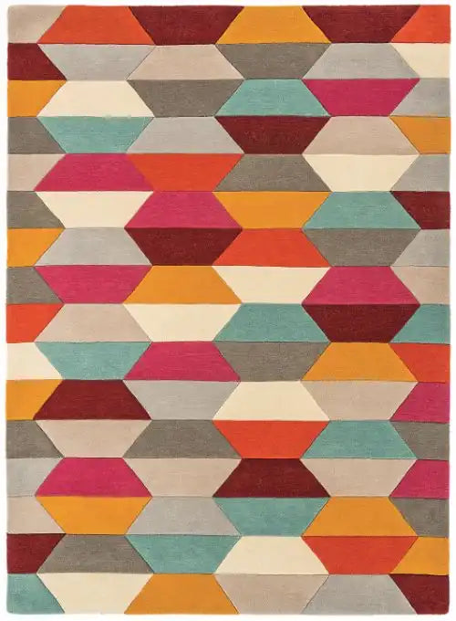 Asiatic funk funk honeycomb bright Multicoloured Living Room Wool Rug.