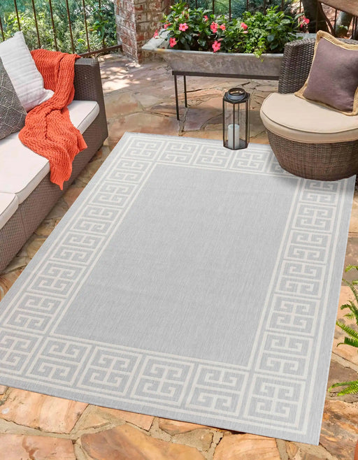 Serdim Rugs sky outdoor greek key silver Grey Living Room Floral Rug.