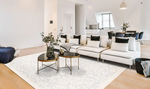 Agnella galaxy wool aue grey Grey, Cream Living Room Natural Fibre Rug.