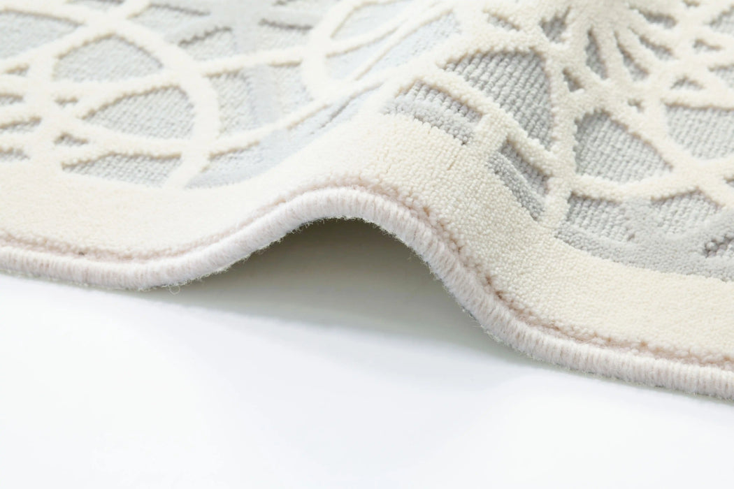 Agnella galaxy wool azur white Grey, Cream Living Room Natural Fibre Rug.
