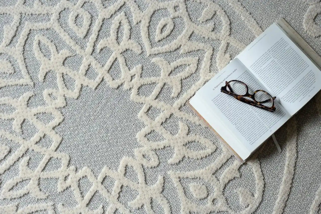 Agnella galaxy wool klaro white Grey, Cream Living Room Natural Fibre Rug.
