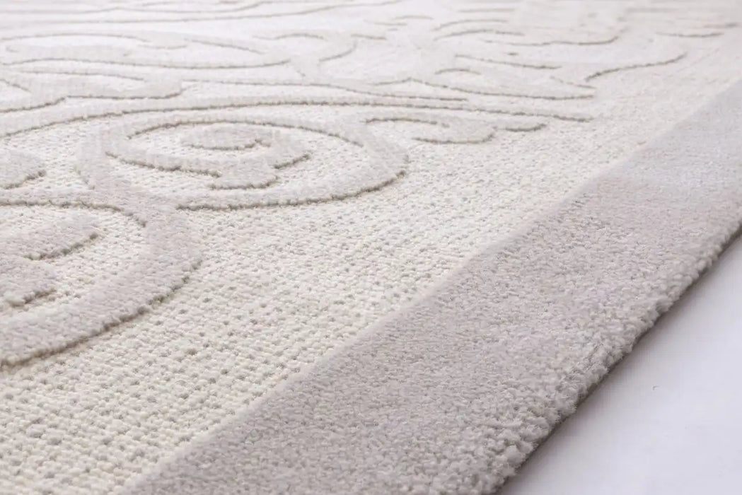 Agnella galaxy wool klaro white Grey, Cream Living Room Natural Fibre Rug.
