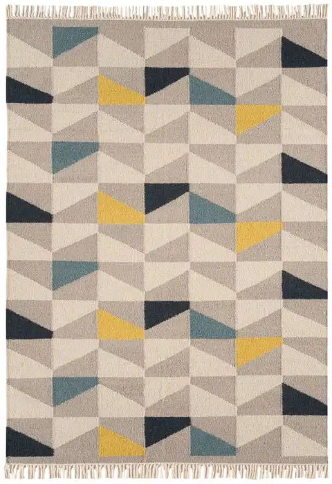 Asiatic hackney kelims geo mustard Grey  Wool Rug.