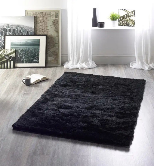 Origins shimmer charcoal Grey Living Room Shaggy Rug.