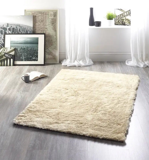 Origins shimmer champagne Beige, Ivory Living Room Shaggy Rug.