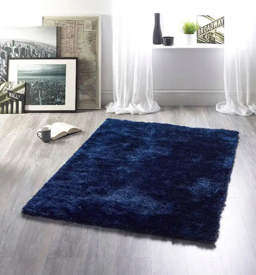 Origins shimmer indigo Blue Living Room Shaggy Rug.