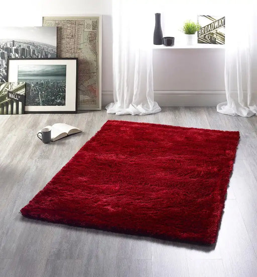 Origins shimmer red Red Living Room Shaggy Rug.