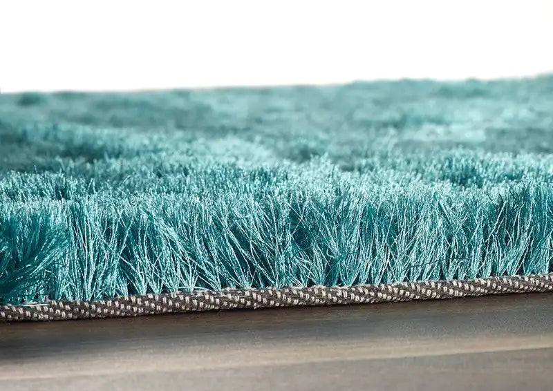 Origins shimmer teal Blue, Green, Teal Living Room Shaggy Rug.