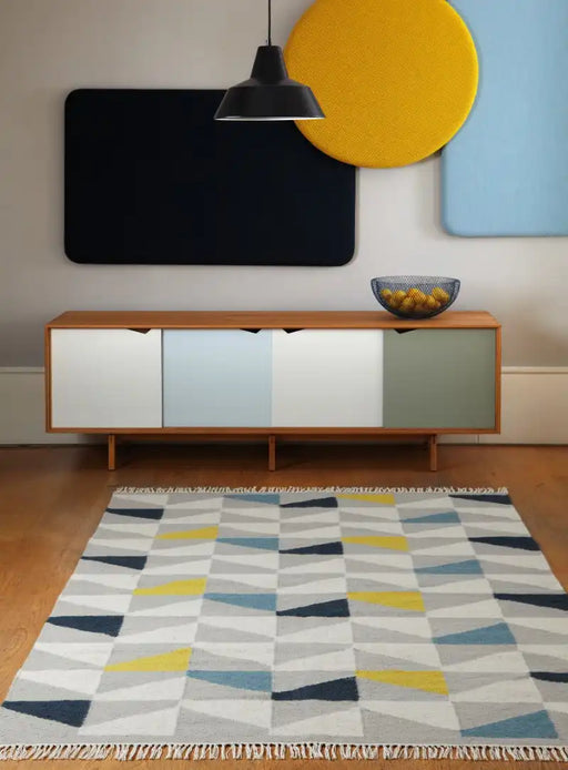 Asiatic hackney kelims geo mustard Grey  Wool Rug.