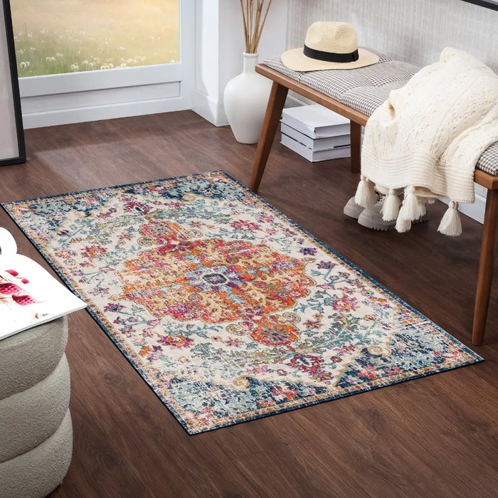 LOU Vintage Traditional Oriental Boho Saffron/Navy Rug